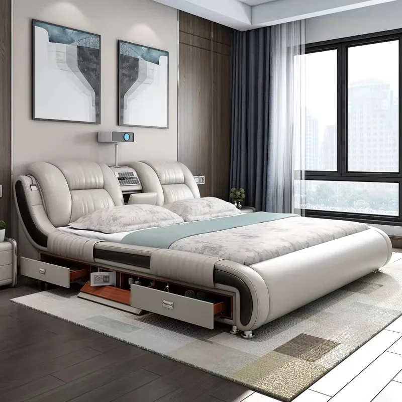 YTYIN Business Gift Multifunctional Leather Bed 1.8m Smart Double Bed Modern Casual Fashion Furniture Bed 1.5M Factory Wholesale