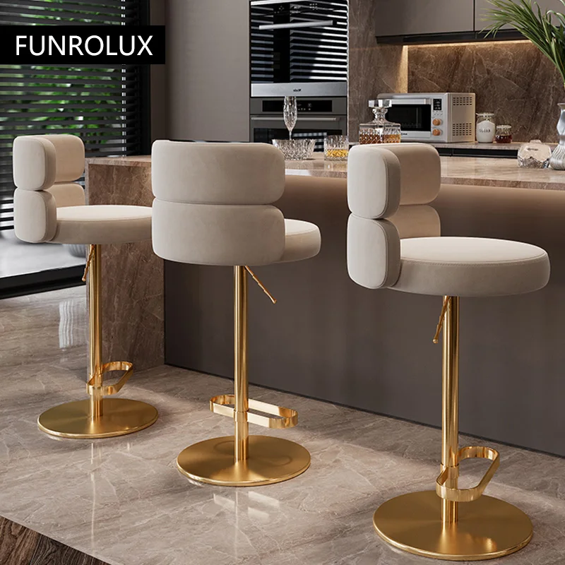 Counter Height Bar Stools with Back, Modern Adjustable Swivel Chair Liftable and Rotatable Light Luxury Bar Stool