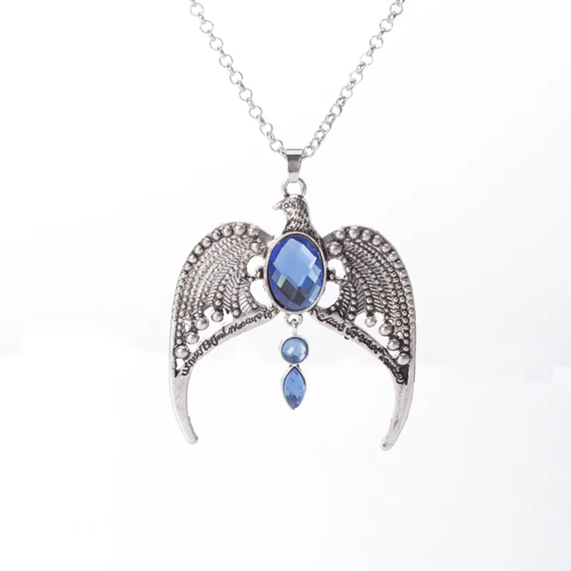 Classic Magic Necklace College Vintage Eagle Crown Blue Crystal Crown Pendant Necklace Movie Jewelry Gift Party Accessory