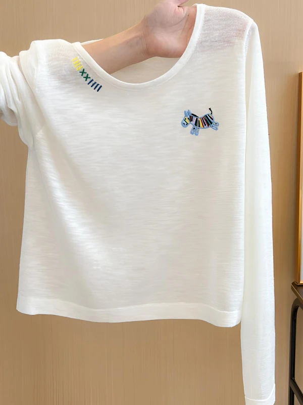 

Ретро-стиль: Милая и элегантная корейская вязаная футболка с длинным рукавом, защита от солнца, топ для ранней осени, смесь хлопка и полиэстера