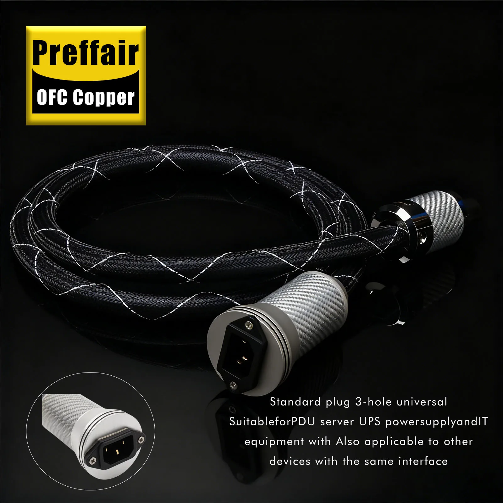 

Удлинительный кабель фильтра питания Hi-Fi OFC, медный аудиофильский шнур питания 12AWG с разъемом из углеродного волокна с 3 отверстиями IEC C15, гнездовая вилка