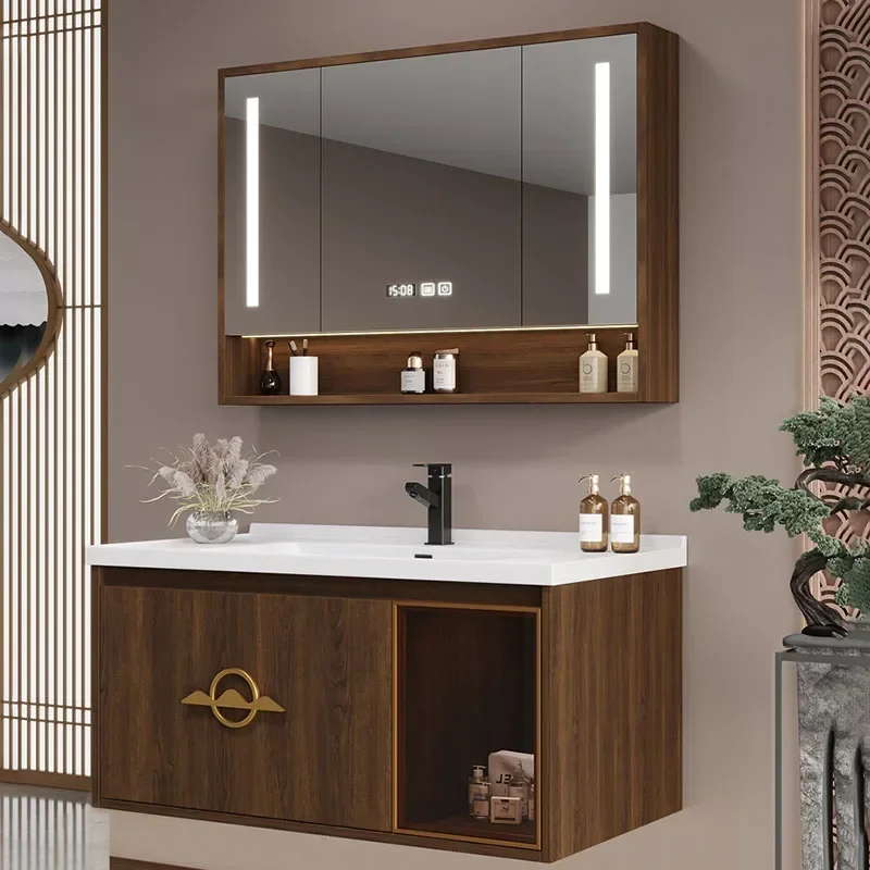 New Chinese Style Integrated Ceramic Basin Bathroom Cabinet Combination Modern Intelligent Washbasin  Furniture YX50BC