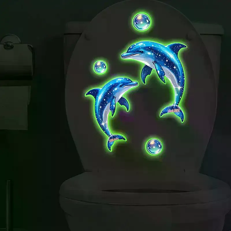 Dolphin Toilet Sticker Bath Decor Self-Adhesive Removable Wall Sticker Car Sticker Lights Up At Night Glow-in-the-Dark