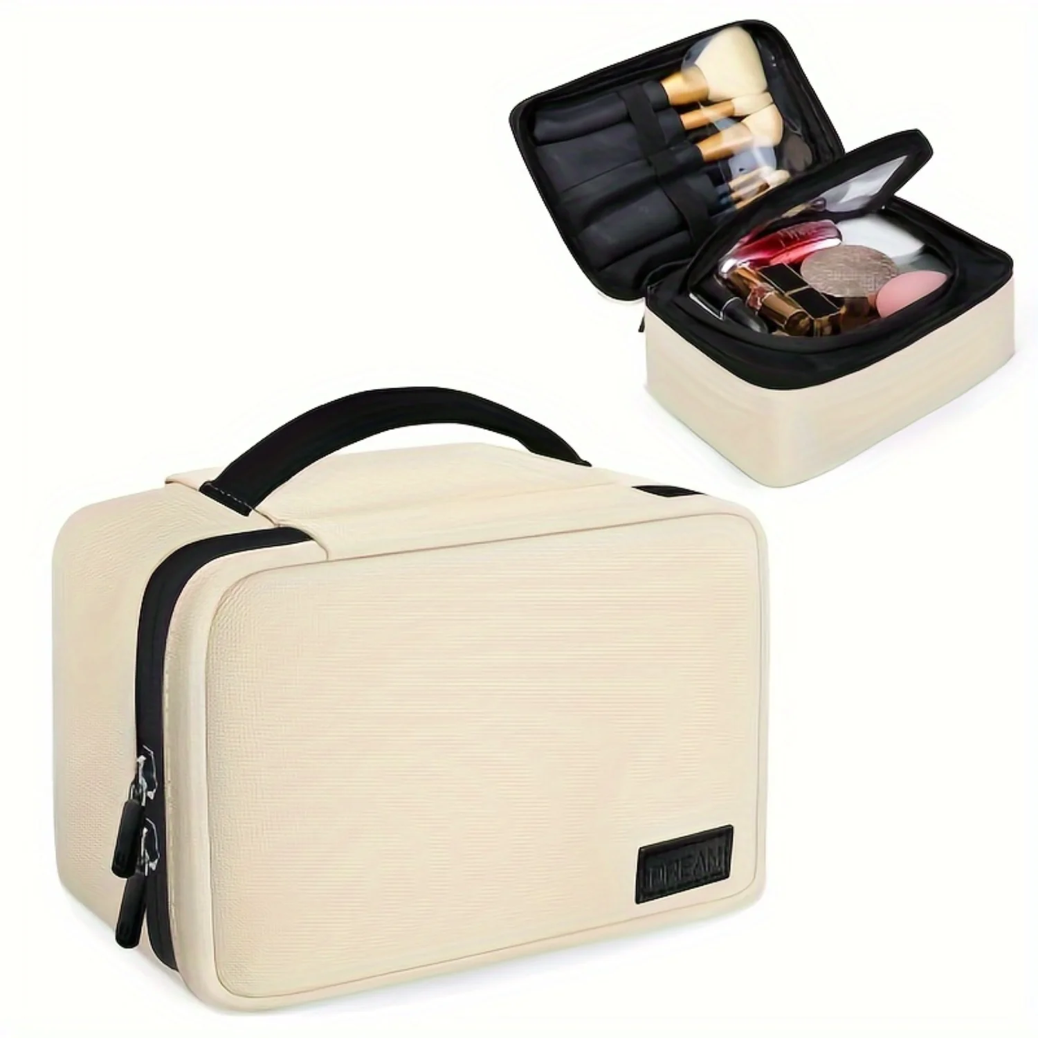 

Portable Handheld Square Cosmetic Bag, Casual Solid Color Toiletry Bag, Perfect Travel Makeup Bag
