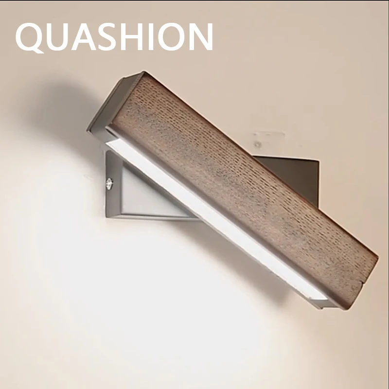 QUASHION Solid Wood Bedroom Wall Lamp Bedside Rotatable Walnut Color Decoration Sconce Light LED Simple Nordic Reading Light Бра