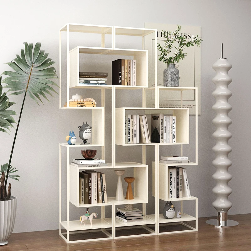 

Light luxury wrought iron bookshelf Floor shelf Home living room Creative display Bedroom storage