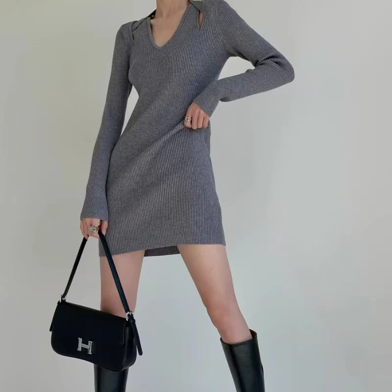 

KNOW DREAM Versatile Atmosphere Long Sleeved Slim Fit Base New Knitted Dress Leisure Warmth Gentleness Woolen Dress