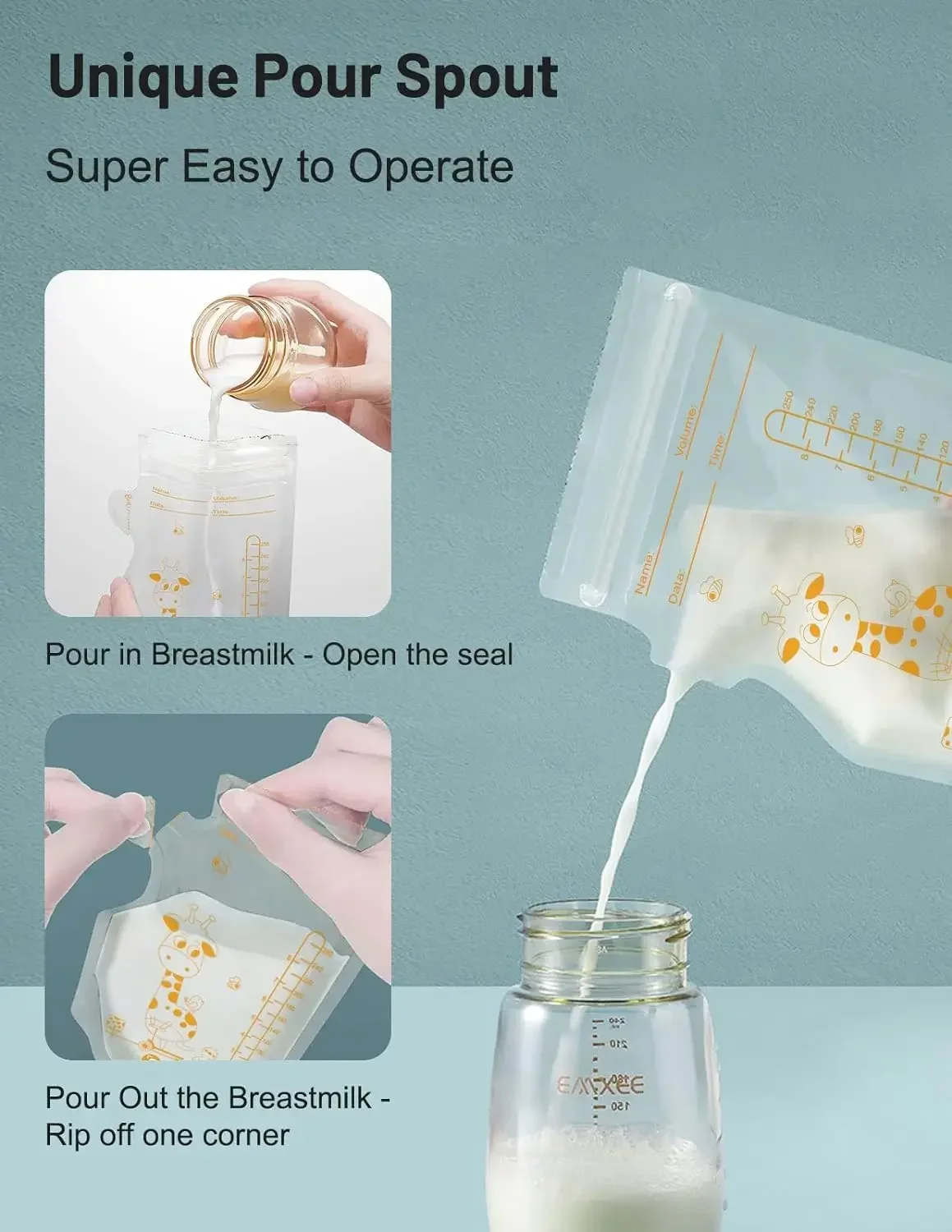 250ml 30/100pcs Breastmilk Storage Bags Self Standing No Leak BPA Free Baby Food Containers Safe Milk Freezer Bags