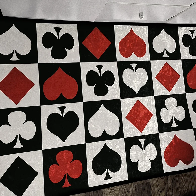 Casino Bath Mat, Card Suits Pattern with Clubs Diamond Shapes Hearts Spades Poker Gamble Theme, Plush Bathroom Decor Mat