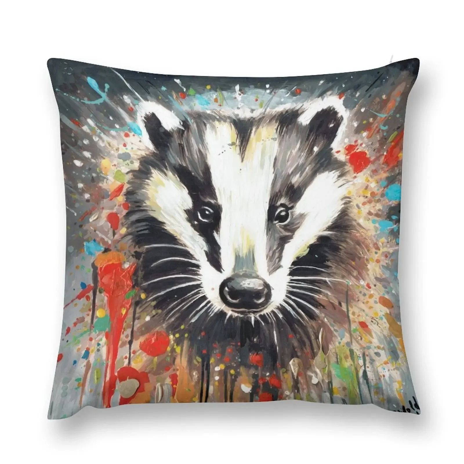 

BADGER ACRYLIC SPLATTER PAINTING Throw Pillow luxury decor Custom Cushion Decorative Cushion pillow