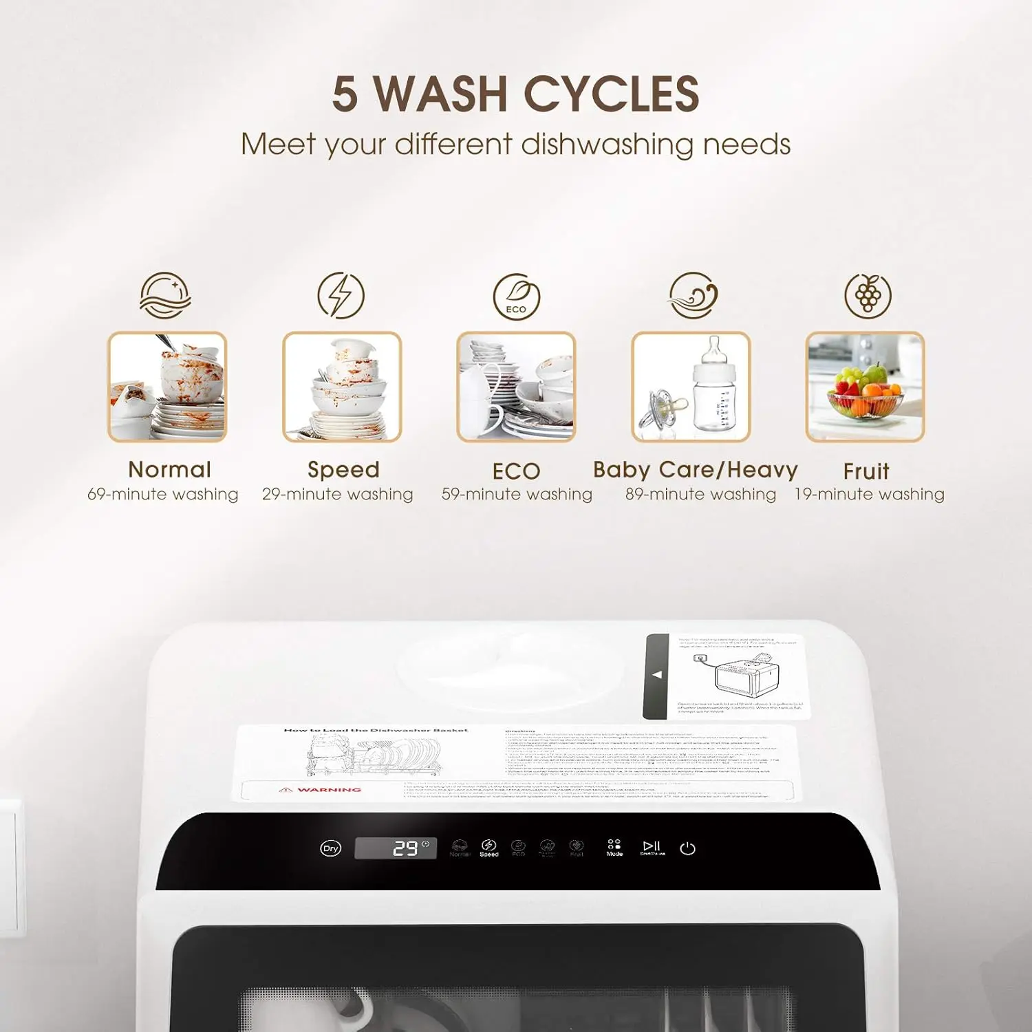 Countertop Dishwashers, Compact Dishwashers with 5 L Built-in Water Tank & Inlet Hose, 5 Washing Programs, Baby Care, A