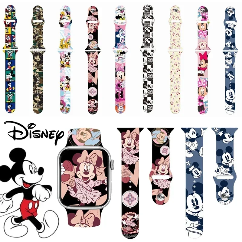 Disney Mickey Minnie Mouse Watchband Soft Silicone Strap for Apple Watch 49mm 45mm 44mm 42mm 40mm 41mm Anime Accessorie Bracele