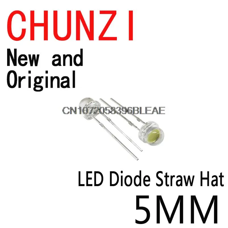 100PCS 5MM LED Diode Straw Hat White Red Green Blue Yellow Purple Light Transparent Light Emitting Diode New Original LED