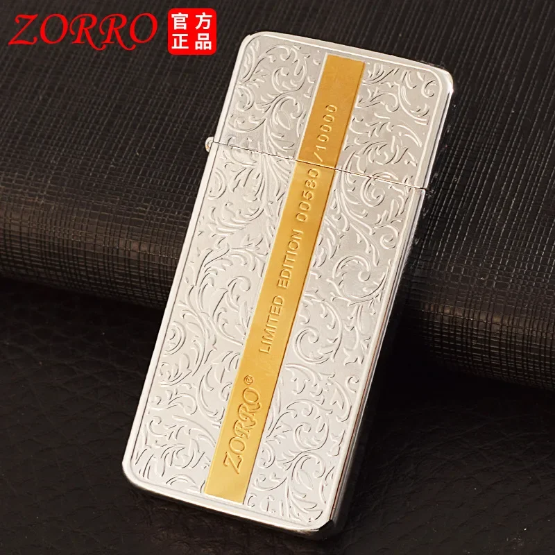 ZORRO Retro Ultra-thin Lucky Tang Grass Windproof Kerosene Lighter Grinding Wheel Ignition Portable Lighters Smoking Men's Gifts