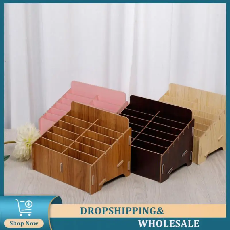 Desktop Organizer Wood Multi-grid Mobile Phone 12/14 Grid Wholesale For Office Home Classroom Storage Box Grid Storage Rack