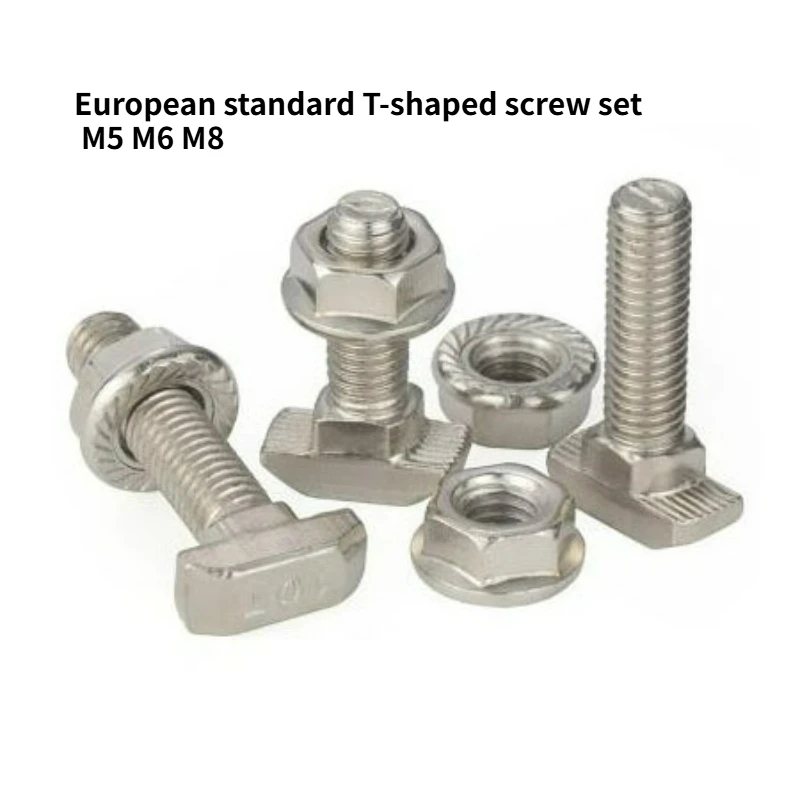 10/20sets Eu Standard 20 30 40 45 Series T Shaped Hammer Bolt Aluminum Profile Accessories T Shaped Bolt + Flange Nut M5 M6 M8