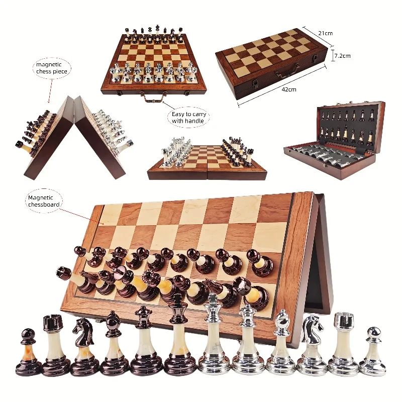 Factory Wholesale Price for Sale Luxury Magnetic Folding Board with Handle Portable Wooden Luxury Chess Set