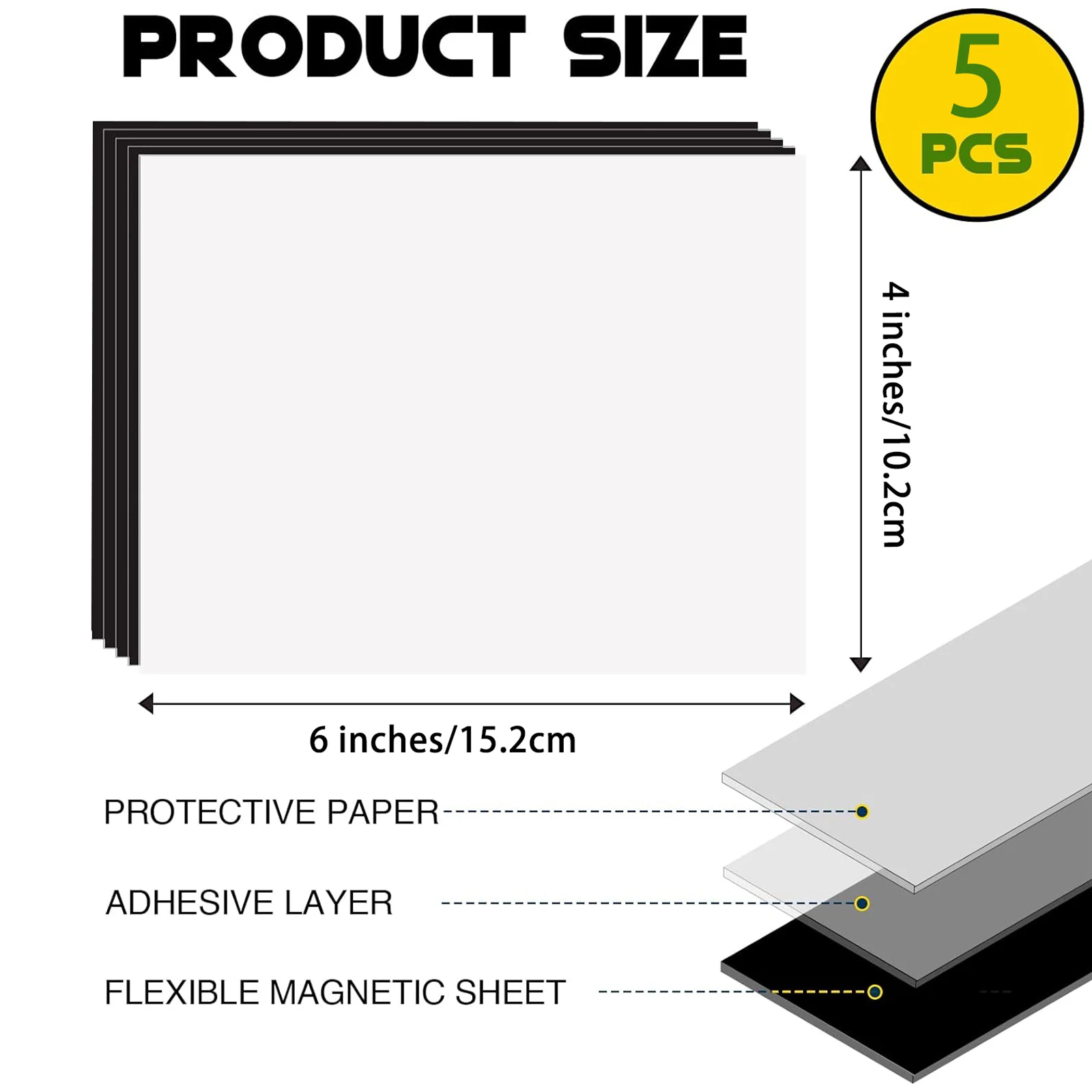 5 Sheets Adhesive Magnetic Sheets with Adhesive Backing 16Mil 0.04mm 4R /A4in Flexible Magnet Sheets With Adhesive Sticky