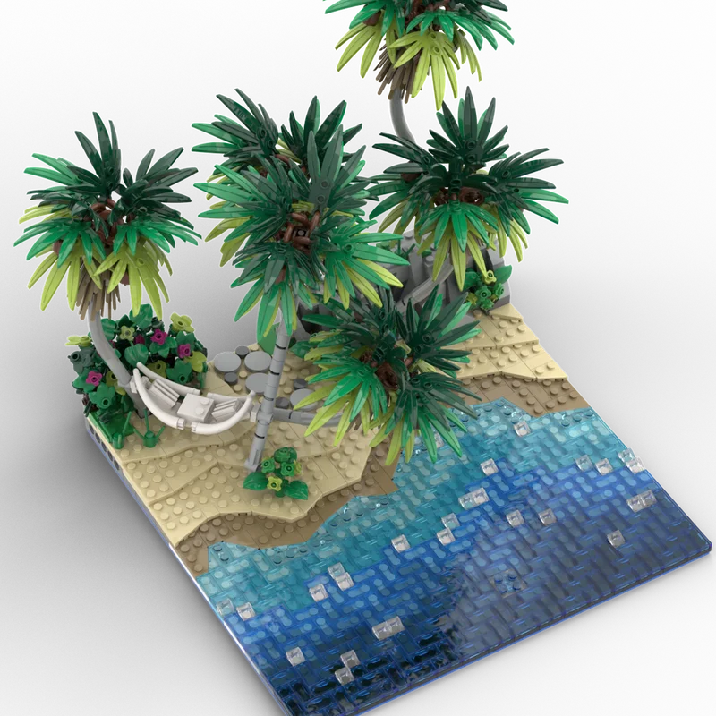 1066pcs MOC Icons Caribbean | Tropical Beach Model Christmas Gift Bookshelf Display Home Decoration Desktop Collectible Ornament