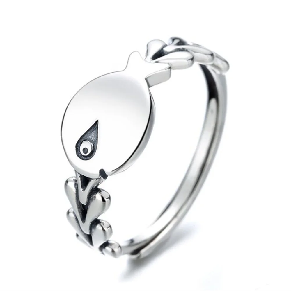 

925 Sterling Silver Vintage Glossy Fish Design Cute Lucky Rings Open Retro Simple Charm Rings Thai Silver Charm Gift Jewelry