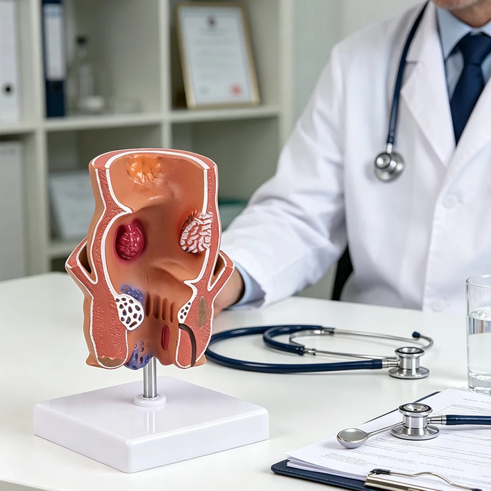 Anatomical Model of the  and Rectum with Pathology - Life-Size (5X Magnification) for Medical Students, Doctors, and Nurses - Realistic Simulation of Hemorrhoids, Fistulae, Abscesses, and Cancer - Includes Educational Graphic Cards - Pvc Anatomical Training Tool - Ideal for Colonoscopy Preparation and Classroom Teaching, Detailed Anatomical Replica, Durable Anatomical Model