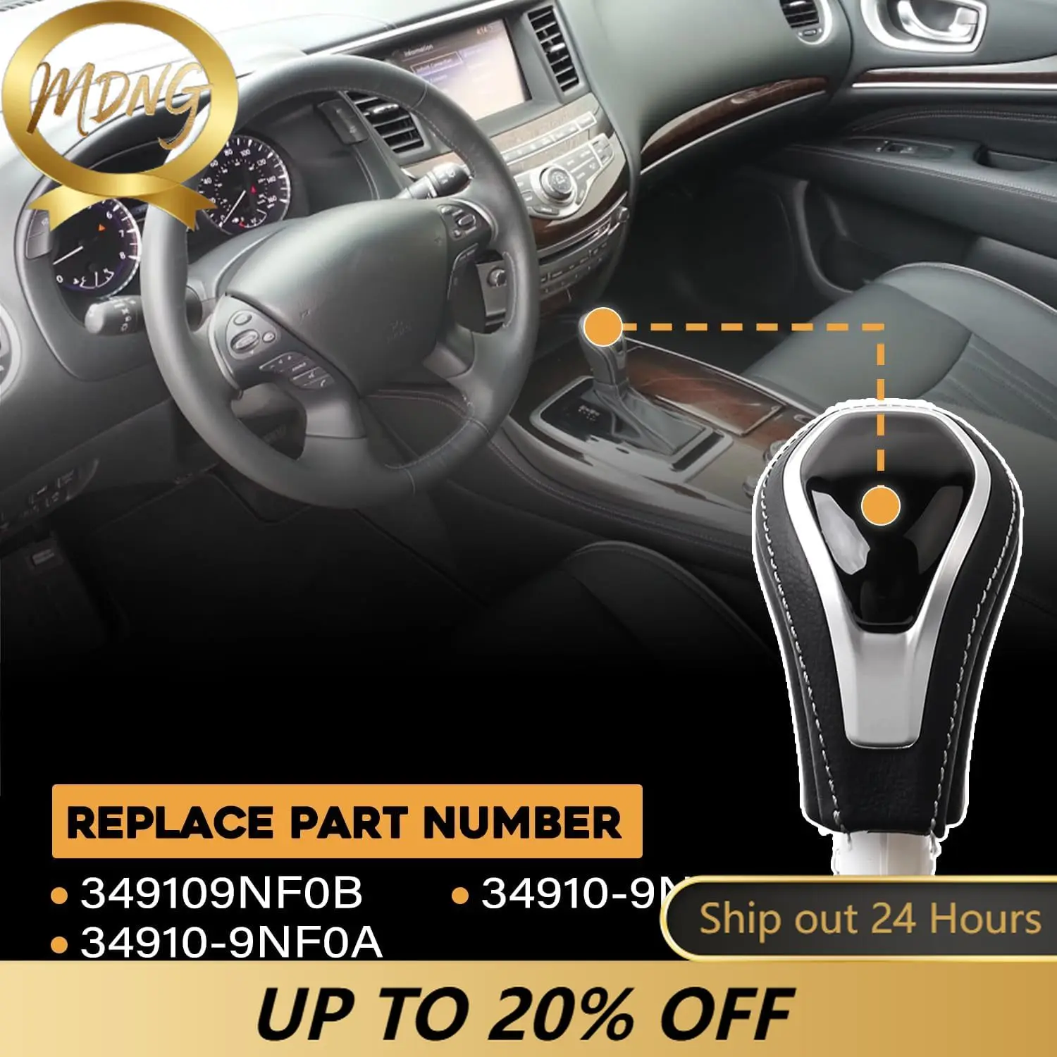 Pommeau de levier de vitesse de remplacement pour Infiniti Q50 Q60 QX60 QX80 17–24 pommeau de levier de vitesse remplacer 34910-9NF0B / 34910-9NF0A