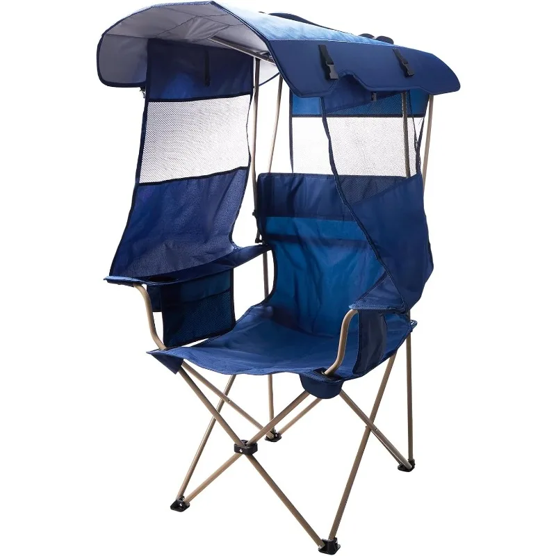 

Camping Chair with Canopy Shade - Beach Chair with UPF 50+ Sun Shade, Cup Holder, Side Pocket, Portable Folding Soccer