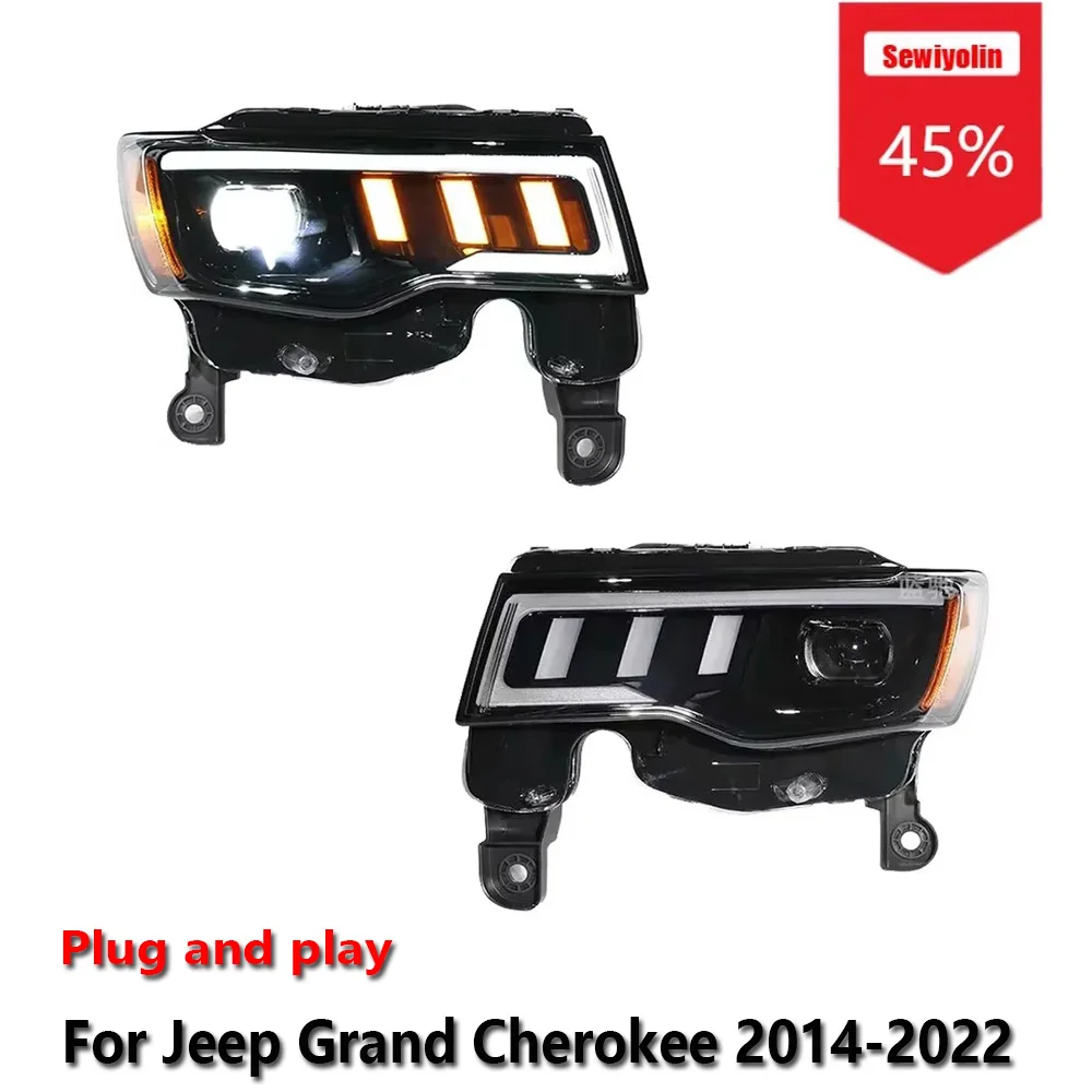 

Автомобильные светодиодные фары Sewiyolin в сборе для Jeep Grand Cherokee 2014-2022, противотуманные фары DRL, стоп-сигнал поворота, Plug and Play