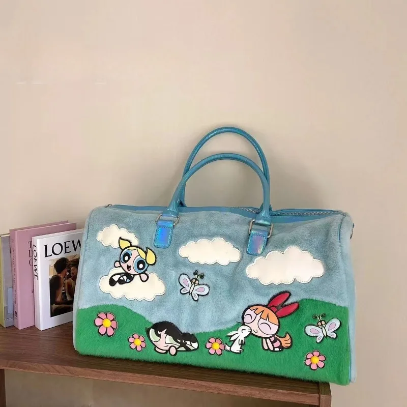 Powerpuff Girls Animazione Periferica Huahua Bubble Cartoon Kawaii Nuova borsa da viaggio per ragazza calda di grande capacità Borsa da palestra per studenti