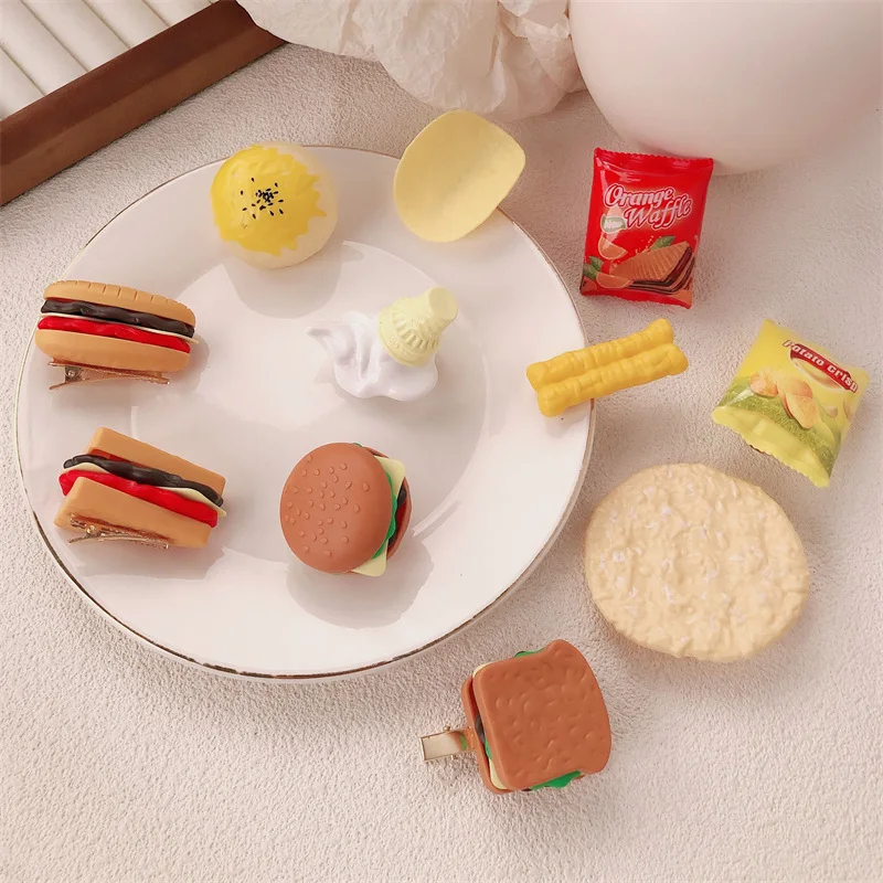 Resin Quirky Sandwich Food Hair Clips Girls Cute Popular Side Clips Party Accessories