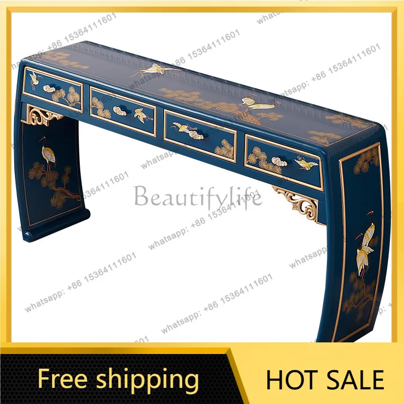 FG New Chinese Blue Painted Solid Wood Middle Hall Table Furniture Entrance Cabinet