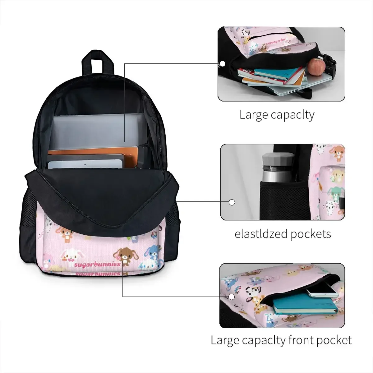 Sugarbunnies Backpacks Boys Girls Bookbag Students School Bags Cartoon Kids Rucksack Travel Rucksack Shoulder Bag Large Capacity