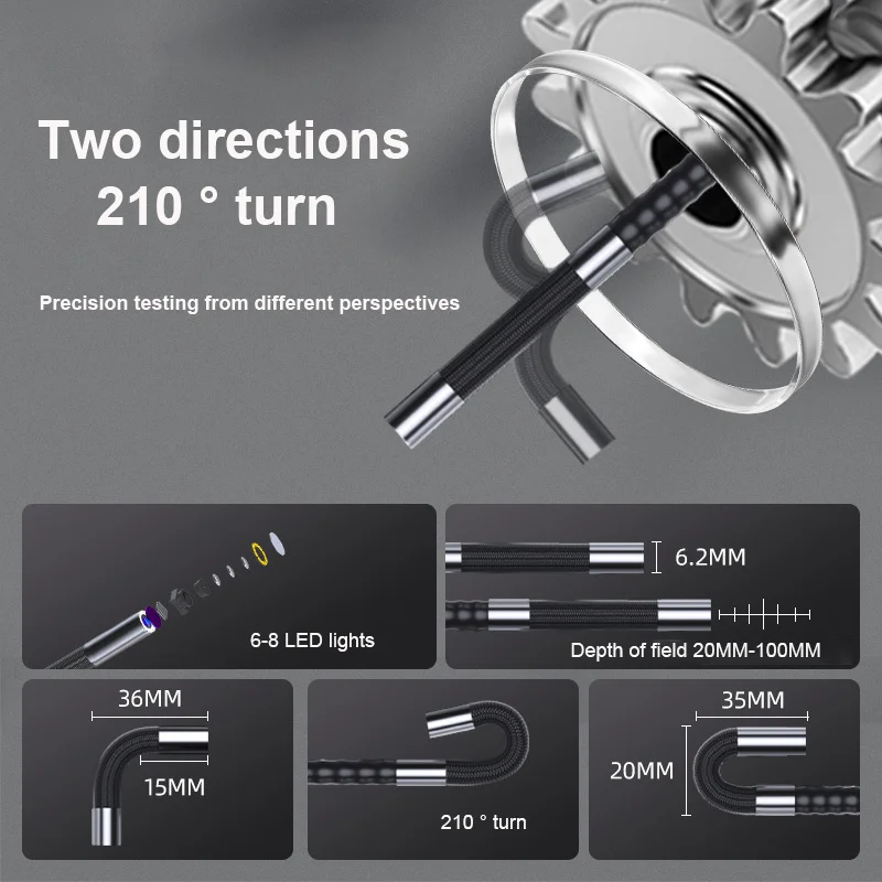 Caméra endoscopique orientable HD, endoscope d'Li-bidirectionnelle, moniteur 1080 pouces, caméra de trou de moteur mural, 6.2 P, 3.9mm, 4.3mm