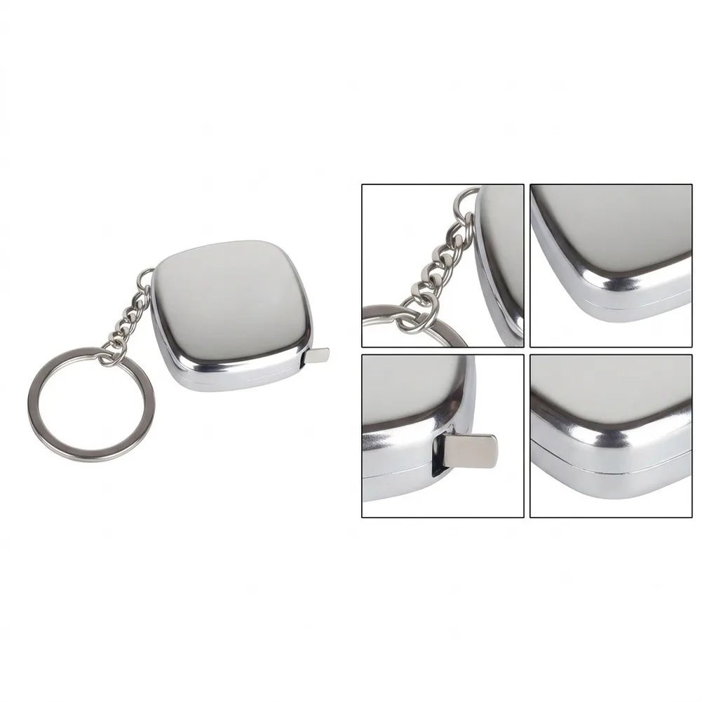 Keychain Tape Measure 2m, Stainless Steel Retractable Ruler With Clear Scale For Pocket Travel Daily Use Silver
