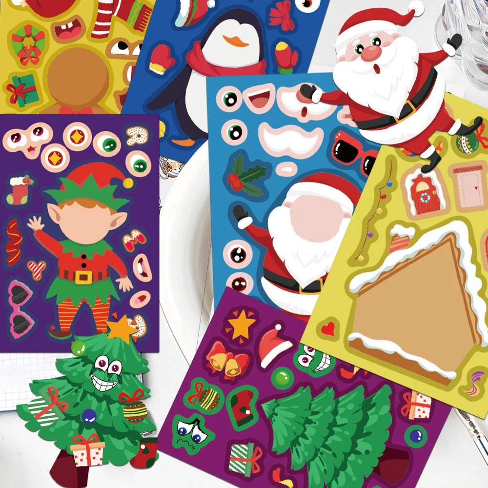 8 قطع الكرتون عيد الميلاد ملصق البطريق الزنجبيل رجل ثلج عيد الميلاد منزل شجرة عيد الميلاد DIY مهرجان هدية ملصق #3