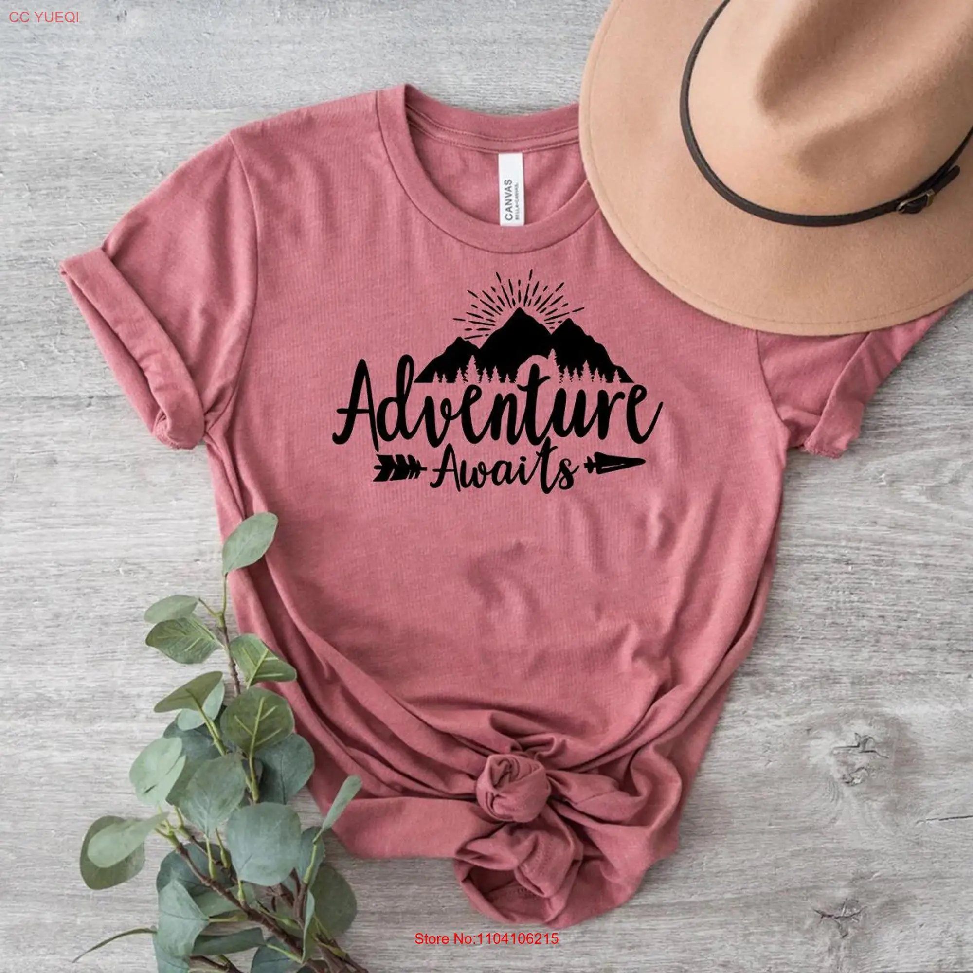 Adventure Awaits T Shirt Wilderness Camp Mountains Summer Vacation Camping long or short sleeves