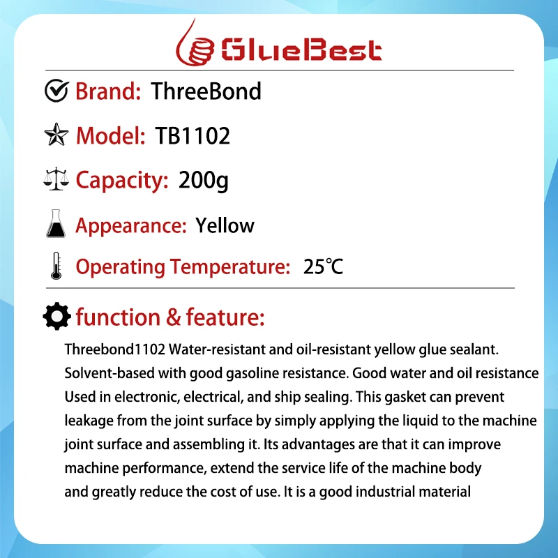 ThreeBond TB1102 Gasket oil and water resistant yellow non-drying sealing curing agent TB-1102 Original Product