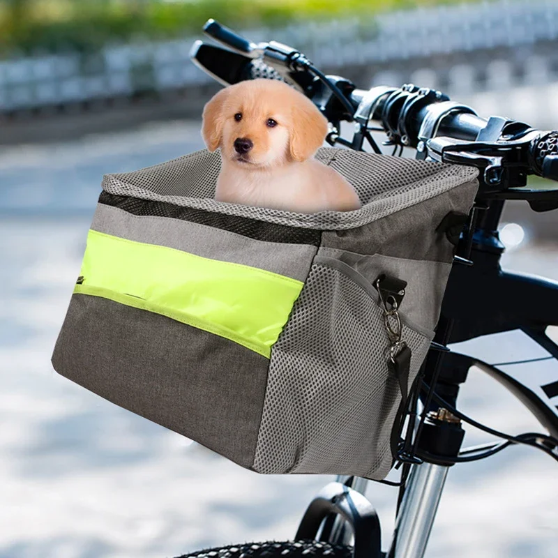 Bicycle Front Basket for Small Pet Dog Carrying Pouch 2 In 1 Handlebar Tube Hanging Basket Detachable Fold Bag Gage 5Kg Load