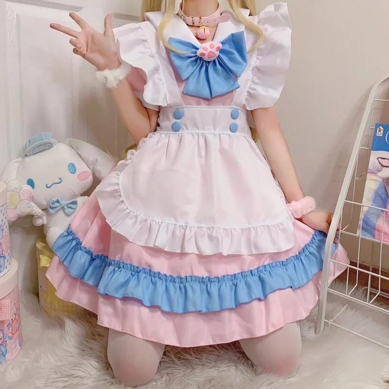 Plus Size abito Kawaii costumi Cosplay scuola ragazza cameriera abiti abito vittoriano Anime rosa giapponese gotico Lolita abbigliamento
