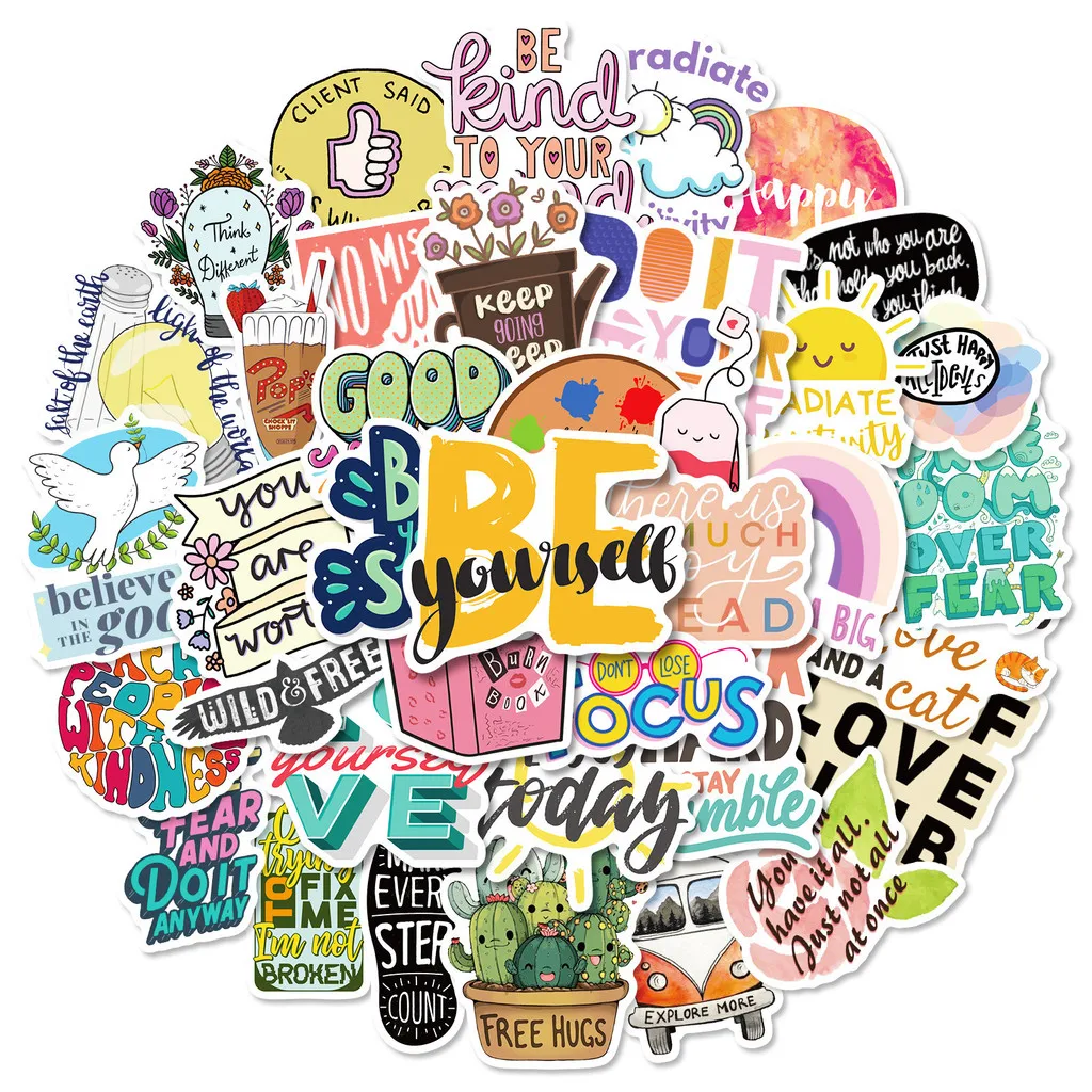 50Pcs Motivational Word Stickers for Stationery, Ins‑style Cute Girlish Decals, DIY Decor Materials Golden Memory Stickers Store