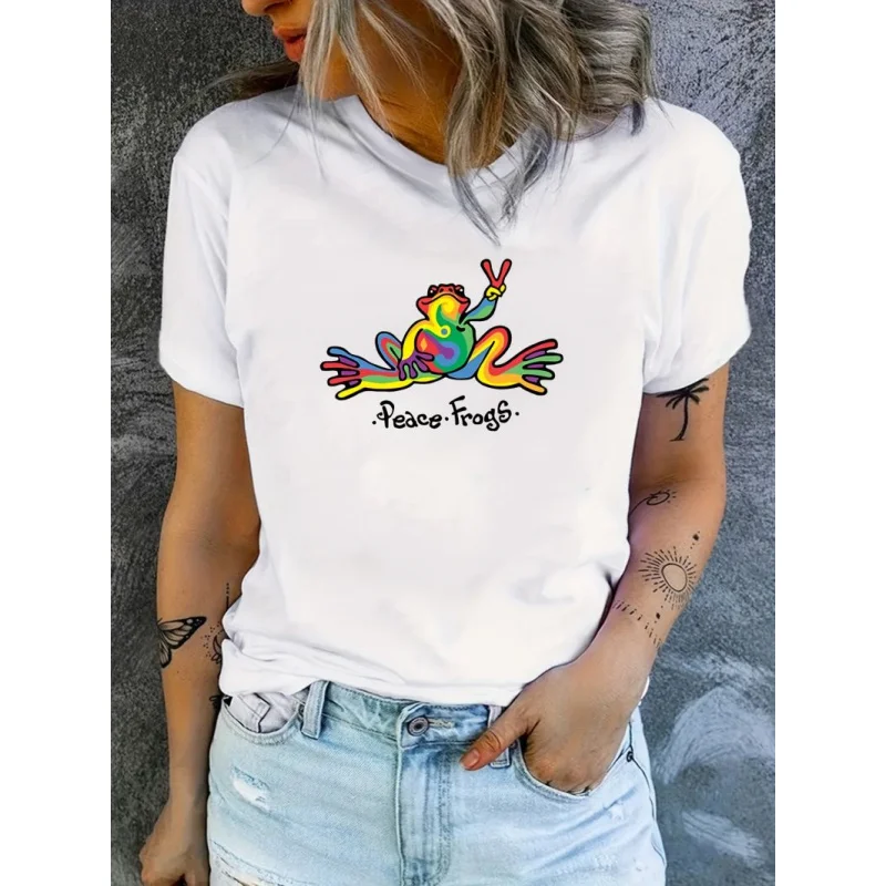 

White Summer New Short SleeveTCartoon Print Loose Fit European and American Style T-Shirt