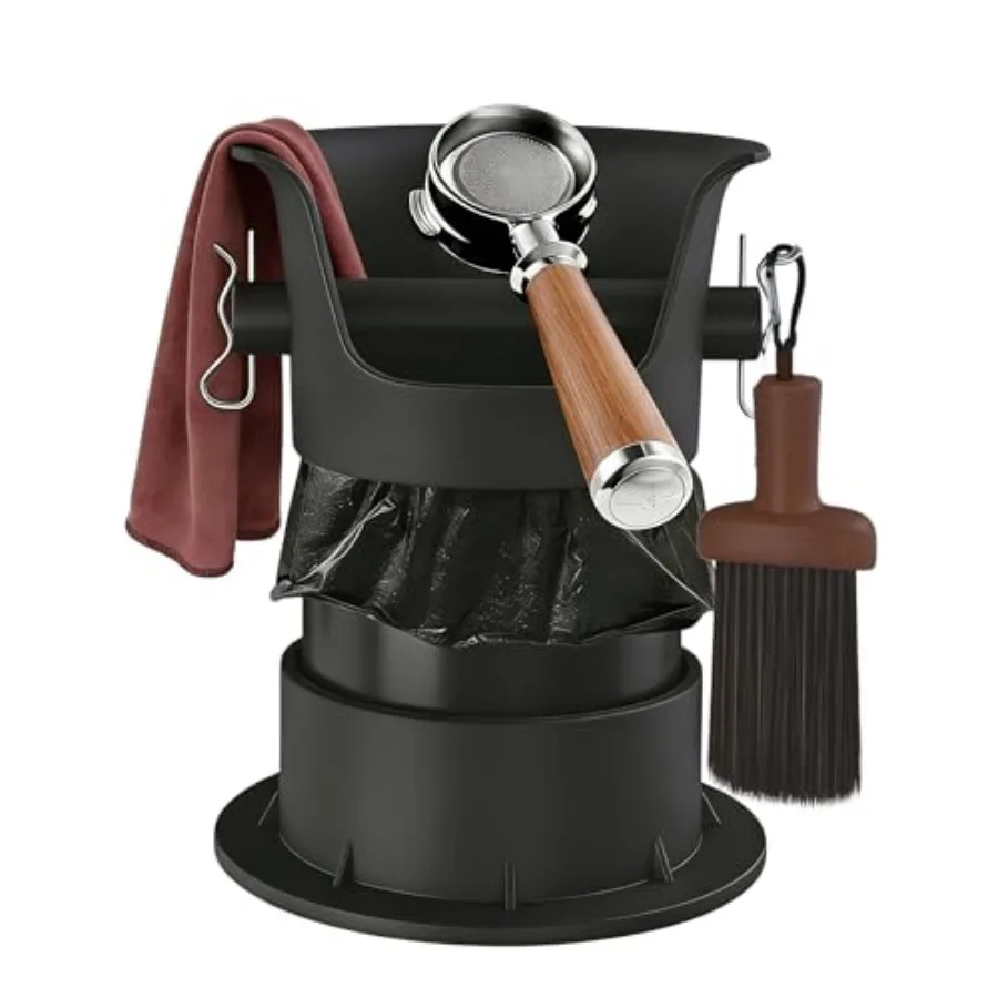 

4L Espresso Knock Box Coffee Grounds Disposal and Recycle Trash Can with Brush Towel and 100 pcs Collecting Bags Barista Essent
