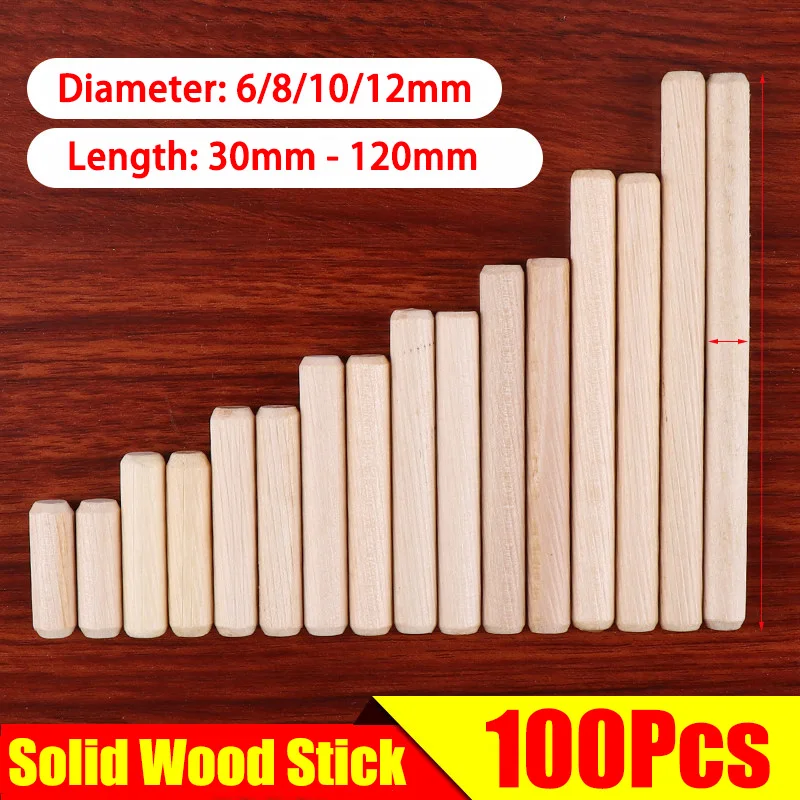 100Pcs Round Solid Wood Dowel Pins Furniture Cabinet Wood Joint Connector Expansion Timber Pegs Woodworking Hardware Fittings