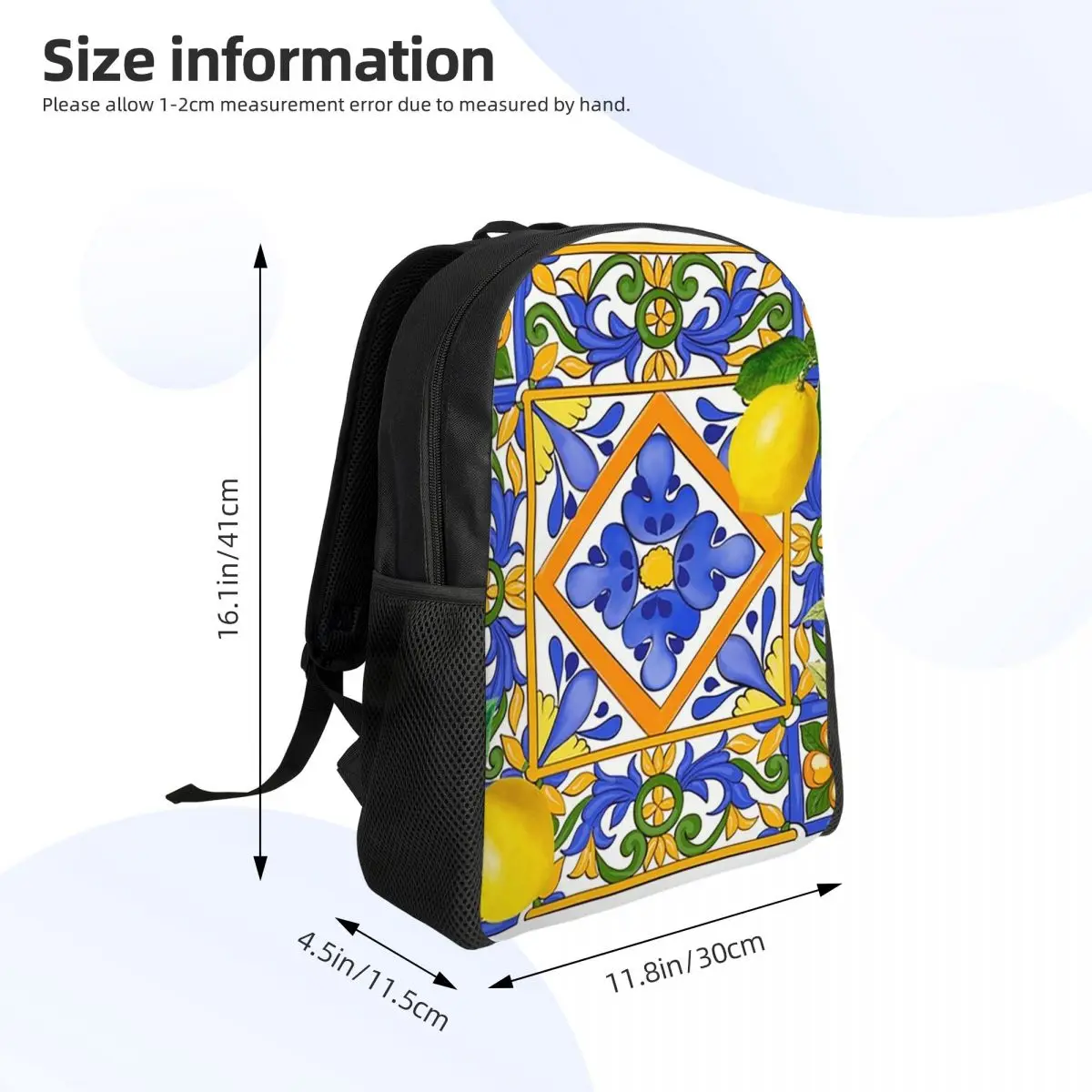 Summer ,Sicilian Tiles ,citrus,oranges Student Backpack School Bag Hiking Travel Daypack for Boys Girls Bookbag Shoulder Bags