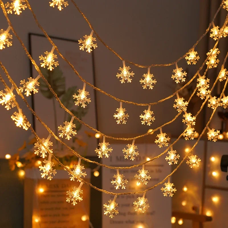80/40/20/10LED ندفة الثلج سلسلة أضواء عيد الميلاد بطارية تعمل غرفة نوم داخلي حديقة شجرة عيد الميلاد غرفة المعيشة الديكور