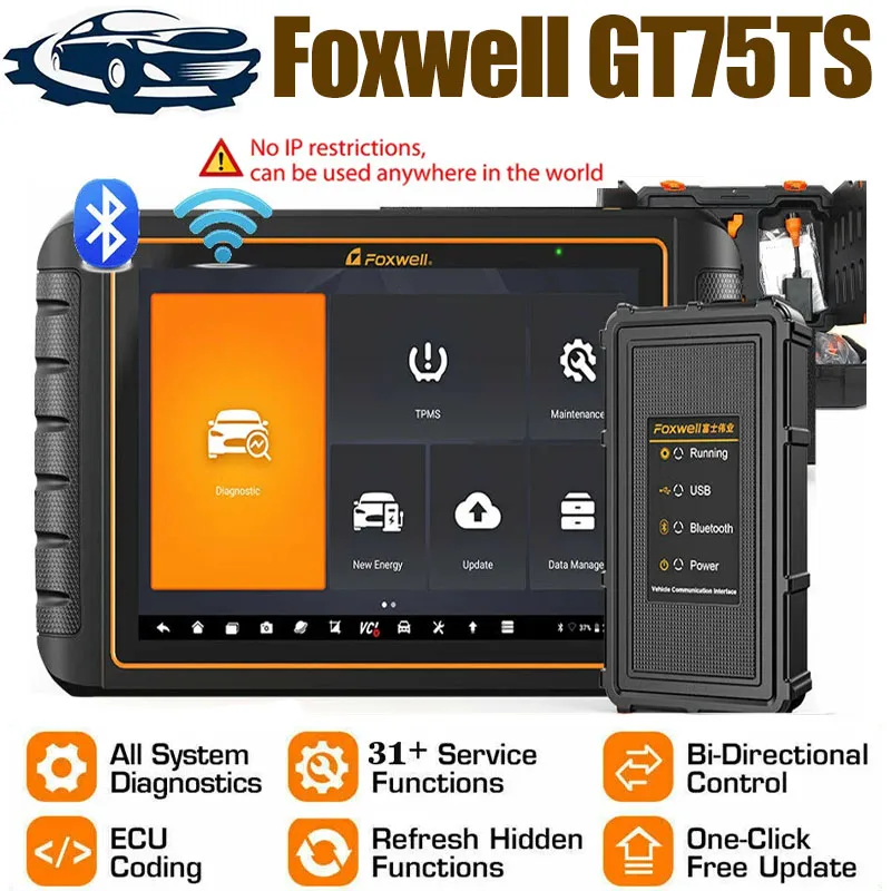 

2023 Foxwell GT75TS OBD2 Automotive Scanner ECU Coding TPMS Service 31 Reset Bidirectional OE-level OBDII Car Diagnostic Scanner