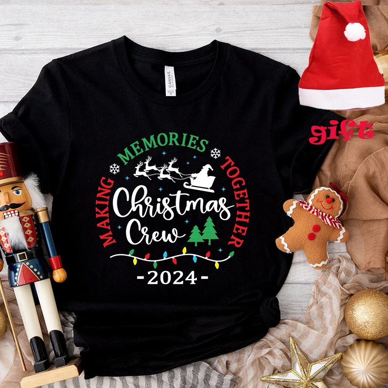 

T-shirt Christmas Crew 2024 Graphic Printed T Shirt Women Short Sleeve Tshirt Family Matching Christmas Woman Tee Shirts Tops