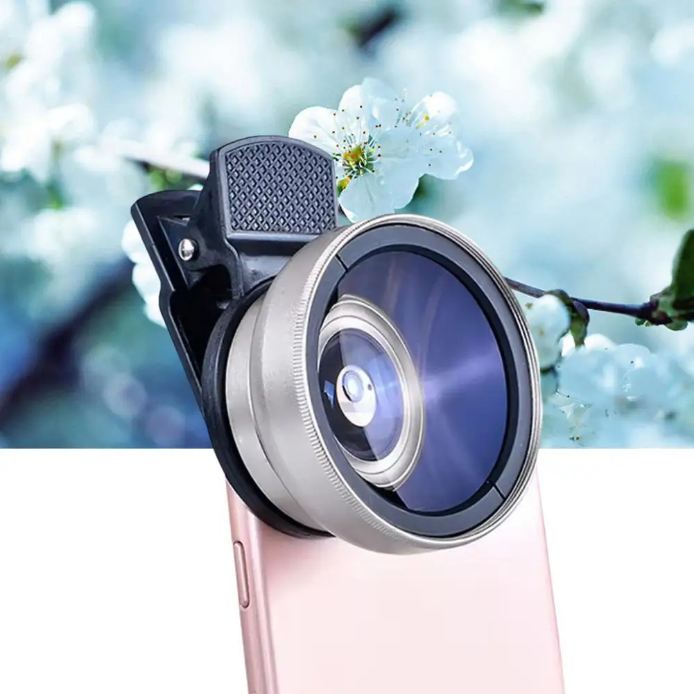 

Universal 2 IN 1 Mobile Phone Lens Clip 37mm Professional 0.45x 49uv Super Wide-Angle Macro Lens For IPhone Samsung Huawei