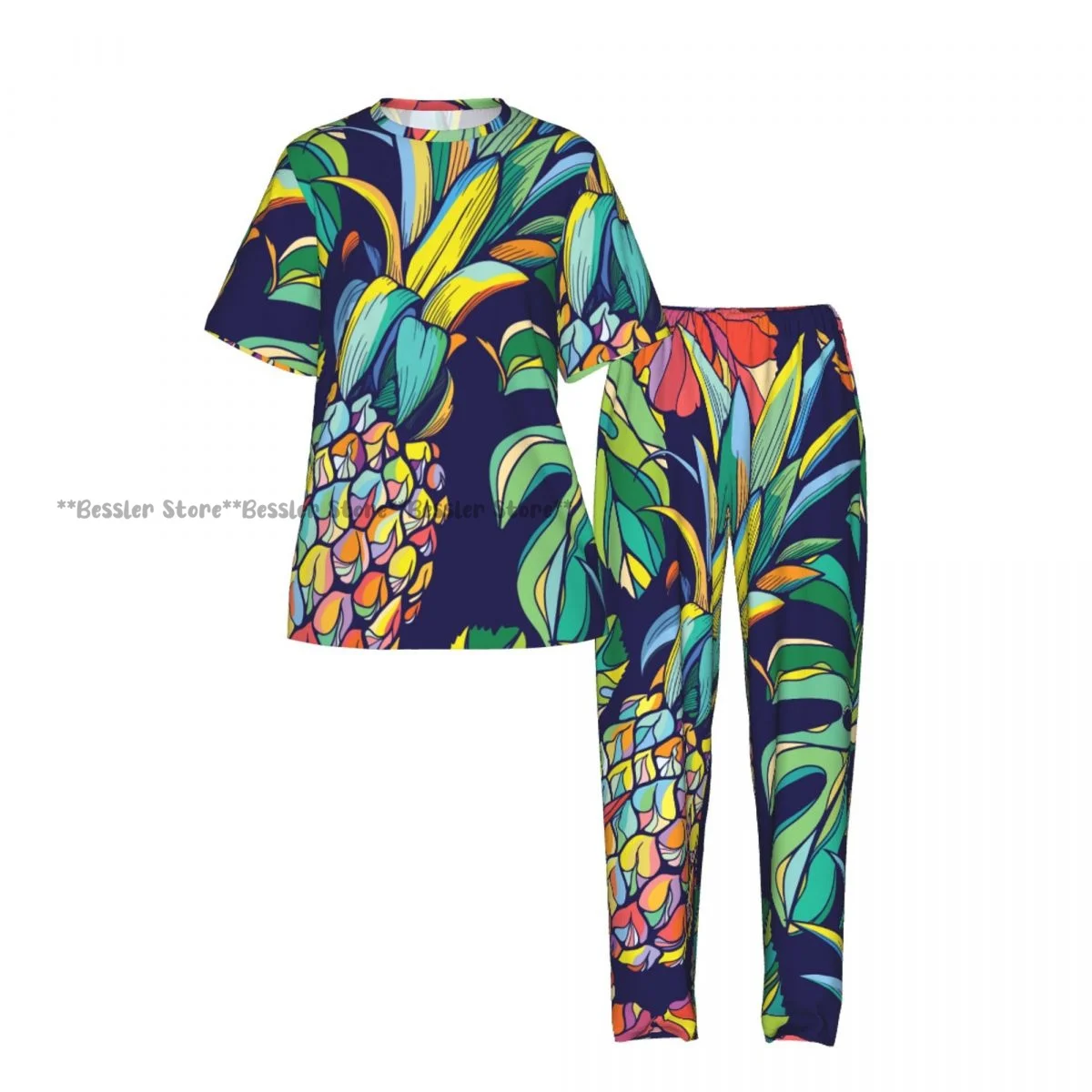 Women's Comfort Pajamas Women's Tropical Pineapple Short Sleeve Set Sleepwear
