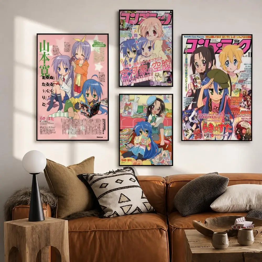 Fast-charging Entertainment L-Lucky StarS Poster Vintage Retro Anime Poster Stickers Peel and Stick Wall Art Home Decor